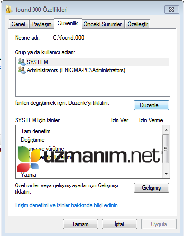Windows 7 klasör sarı kilit nasıl kaldırılır? Klasör özellikleri Güvenlik