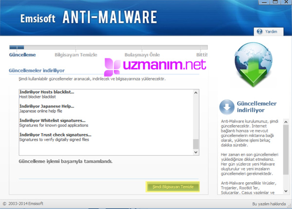 Emsisoft Anti-Malware güncellemeleri indirme