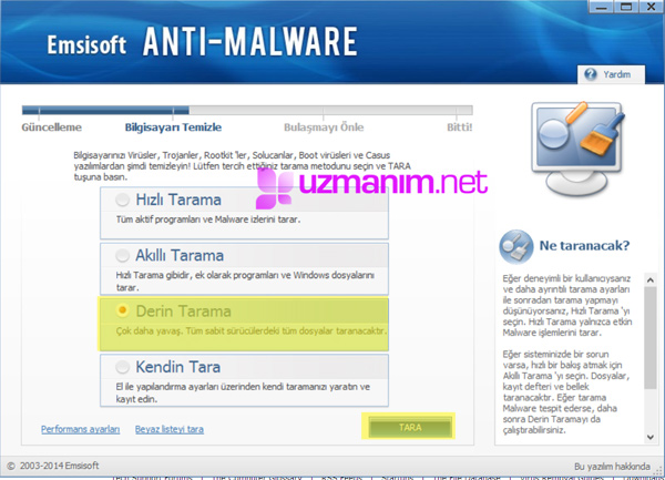Emsisoft Anti-Malware derin tarama