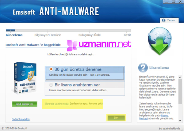 Emsisoft Anti-Malware güncelleme