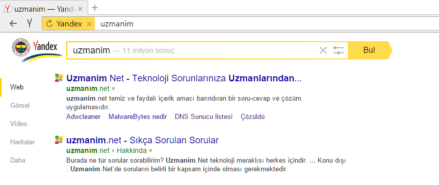 Fenerbahçe Yandex tarayıcı