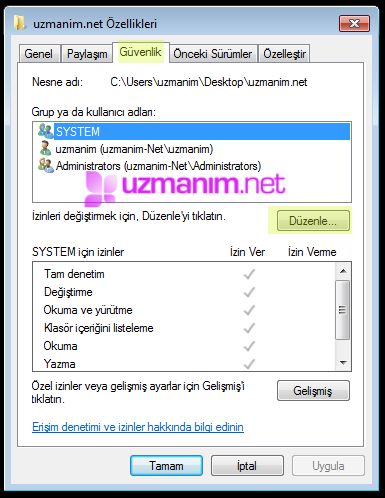 Windows 8 Erişim engellendi hatası çözüm -  güvenlik