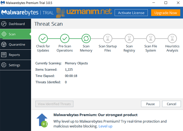 Malwarebytes Anti-Malware ile virüs tarama