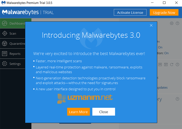 Malwarebytes anti-malware başlangıç ekranı