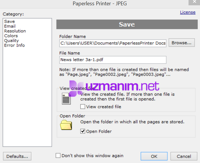 PDF TO JPEG  kayıt konumu